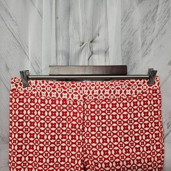 Worthington Red White Floral Geometric Retro Cigarette Ankle Pants 10 - Picture 2 of 11